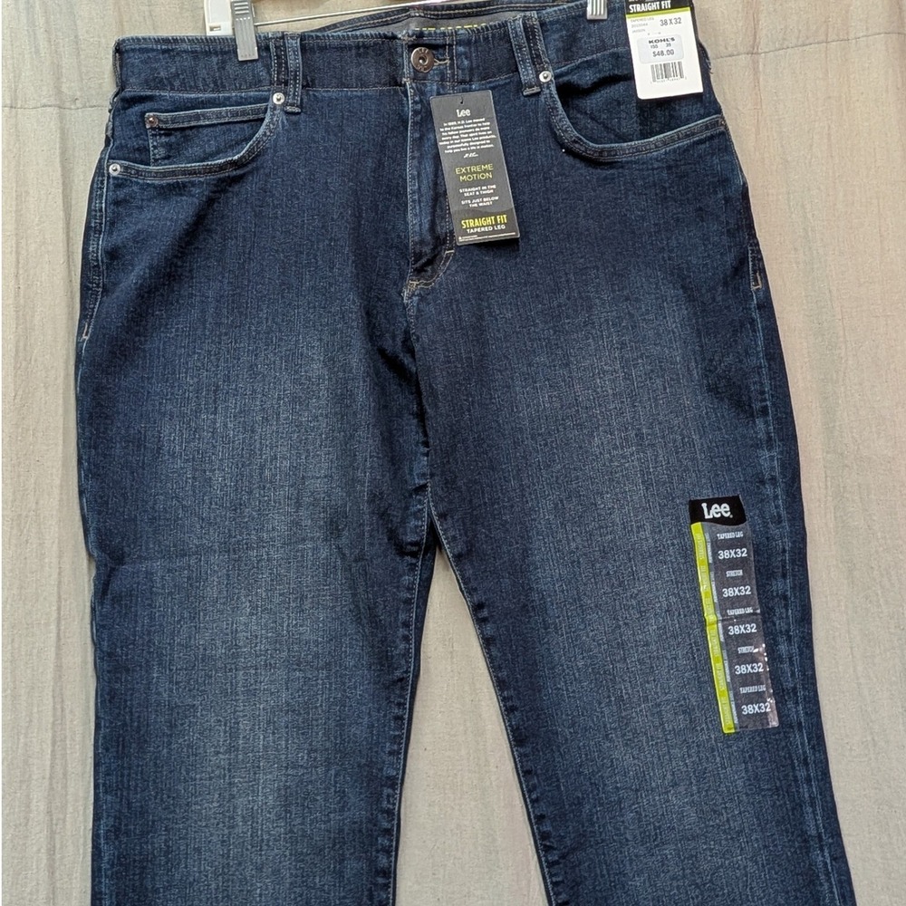 Lee Mens Extreme Motion Straight Fit Tapered Leg Jeans 38x32 Jaxson Dark Wash